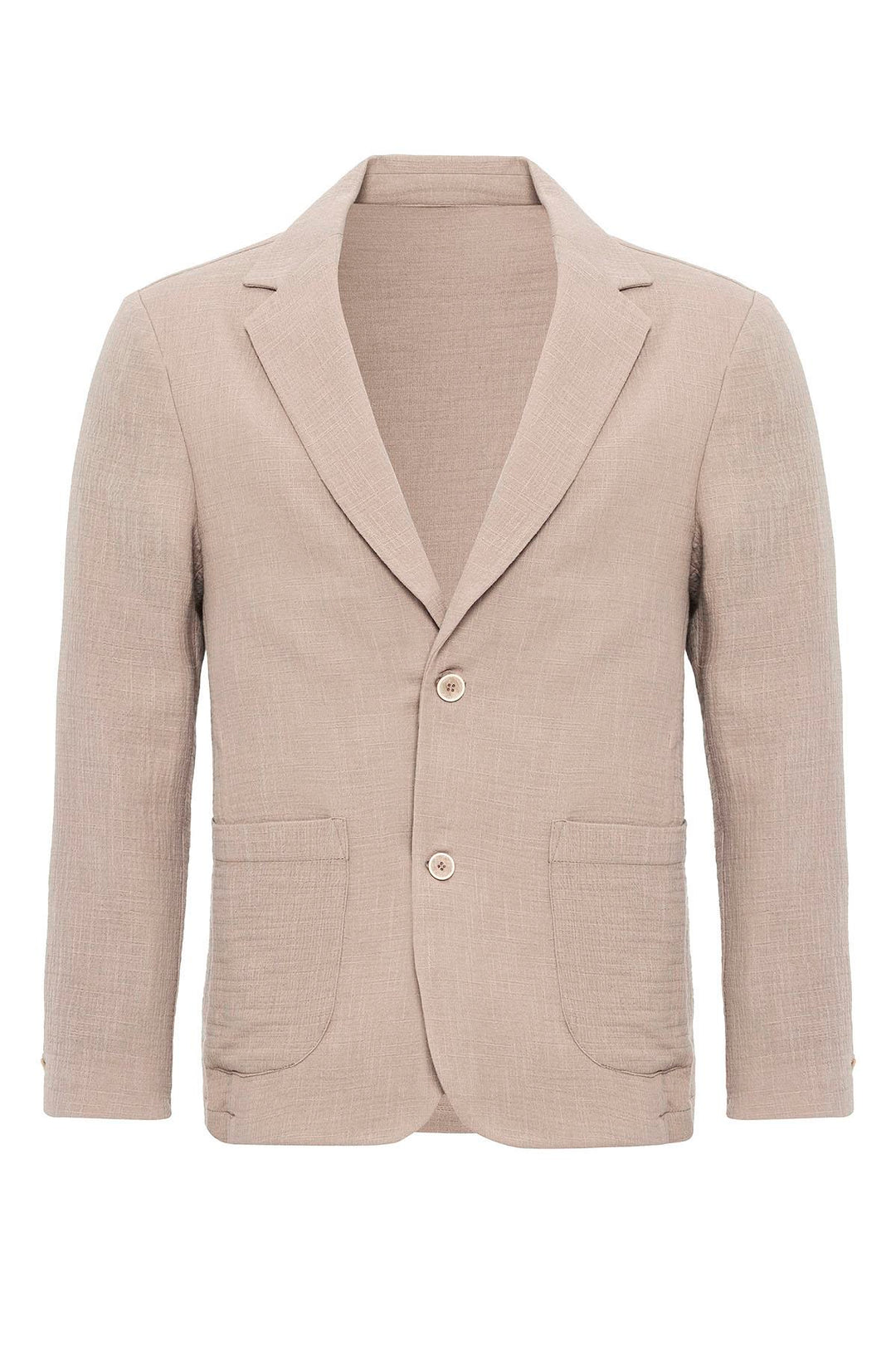 Men's  Beige Plain Pocketed Blazer Jacket - Wessi