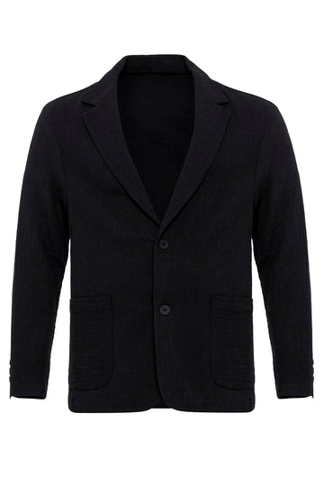 Men's Black Plain Pocketed Blazer Jacket - Wessi