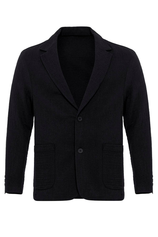 Men's Black Plain Pocketed Blazer Jacket - Wessi
