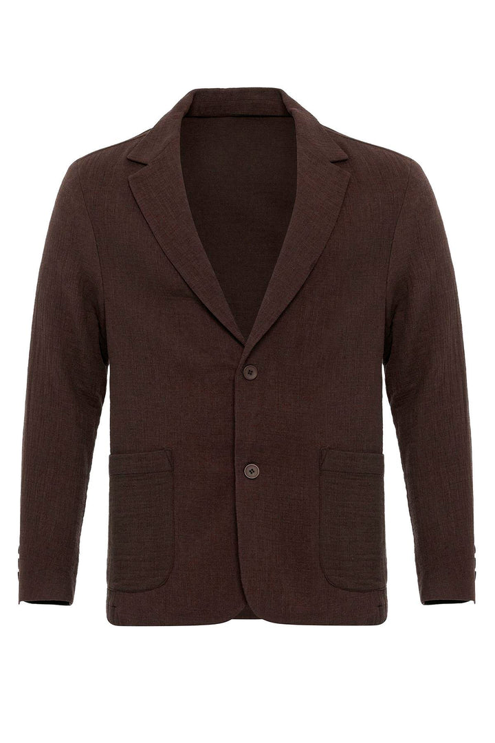 Men's Brown Plain Pocketed Blazer Jacket - Wessi