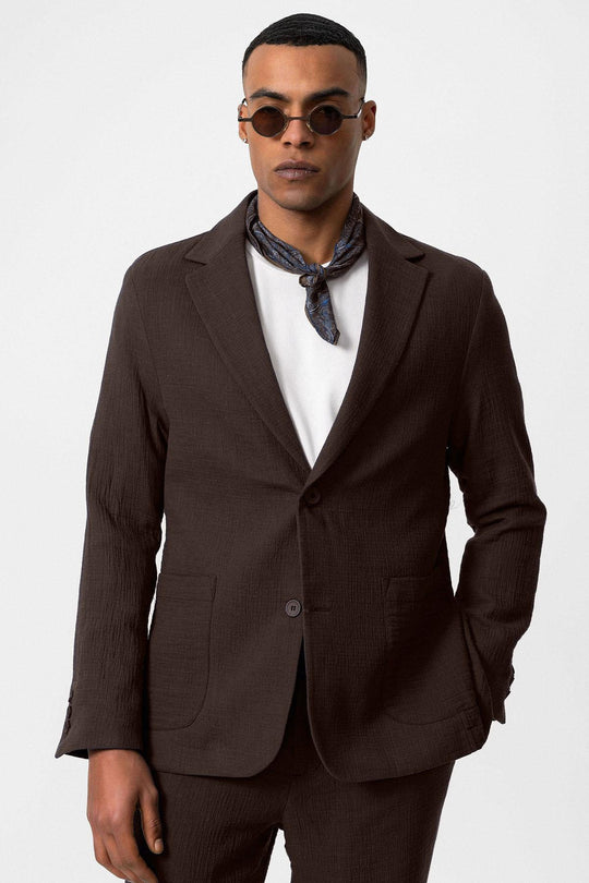 Giacca blazer con tasche in tinta unita marrone da uomo - Wessi