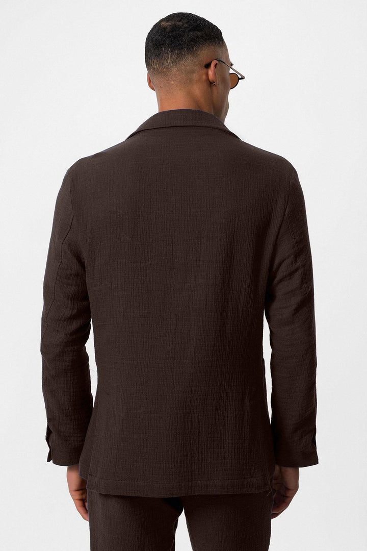 Men's Brown Plain Pocketed Blazer Jacket - Wessi