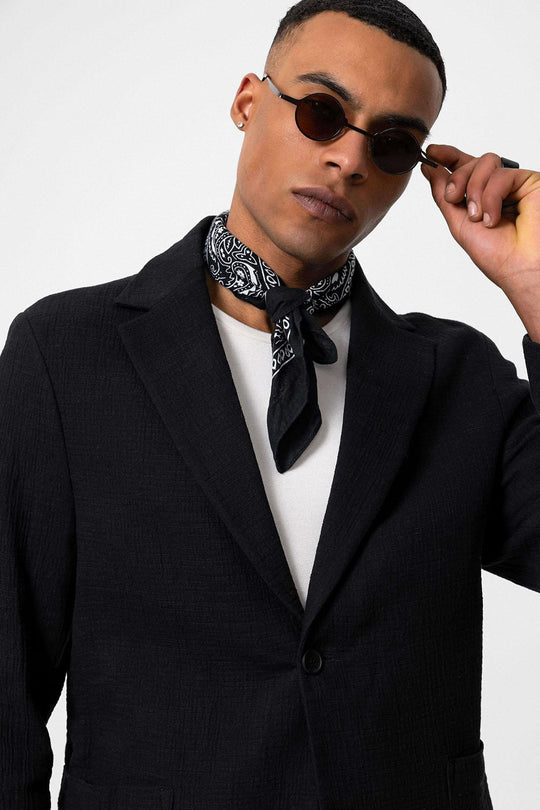 Men's Black Plain Pocketed Blazer Jacket - Wessi