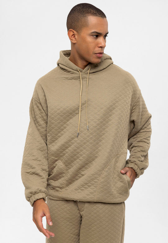 Men's Khaki Diamond Patterned Oversize  Tracksuit Set - Wessi