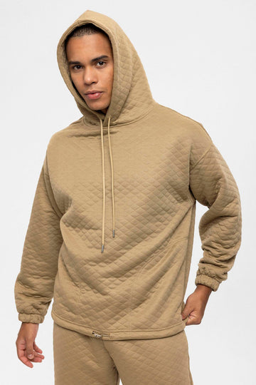 Men's Beige Diamond Patterned Oversize  Tracksuit Set - Wessi