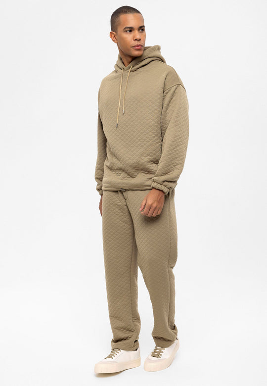 Men's Khaki Diamond Patterned Oversize  Tracksuit Set - Wessi