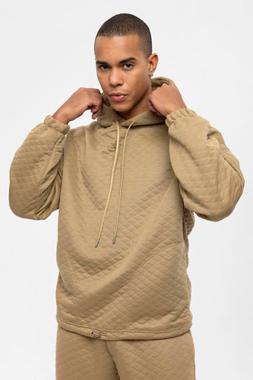 Men's Beige Diamond Patterned Oversize  Tracksuit Set - Wessi