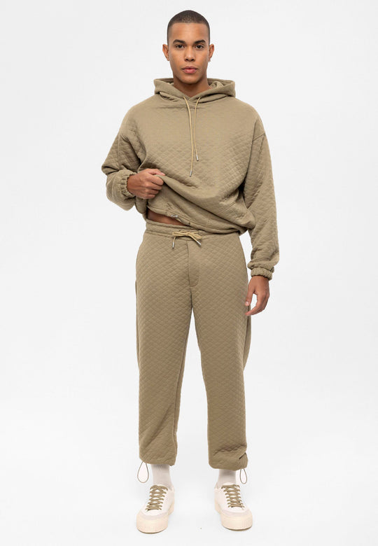 Men's Khaki Diamond Patterned Oversize  Tracksuit Set - Wessi