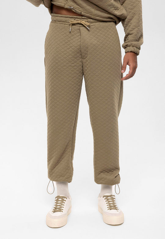 Men's Khaki Diamond Patterned Oversize  Tracksuit Set - Wessi
