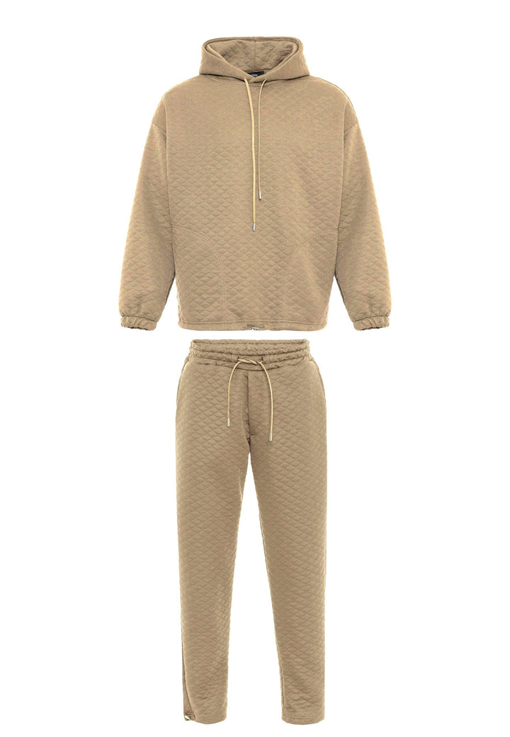 Men's Khaki Diamond Patterned Oversize  Tracksuit Set - Wessi