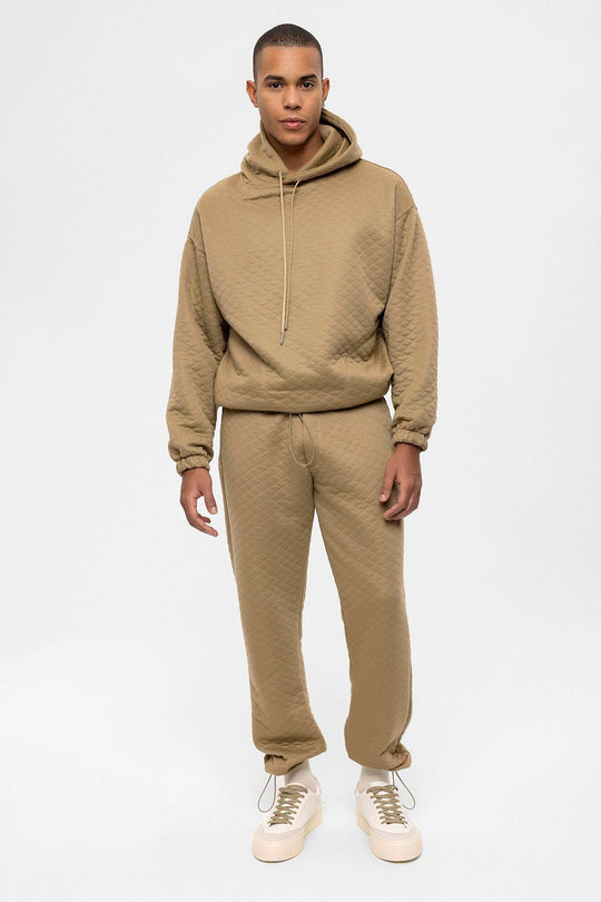 Men's Beige Diamond Patterned Oversize  Tracksuit Set - Wessi