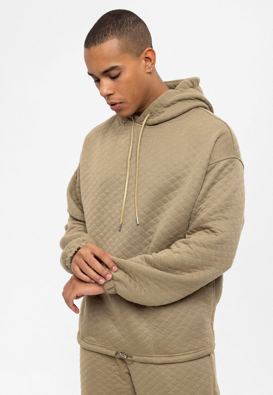 Men's Khaki Diamond Patterned Oversize  Tracksuit Set - Wessi