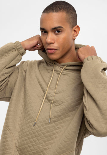 Men's Khaki Diamond Patterned Oversize  Tracksuit Set - Wessi