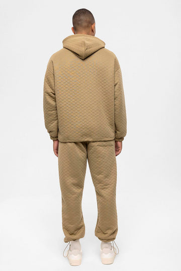 Men's Beige Diamond Patterned Oversize  Tracksuit Set - Wessi