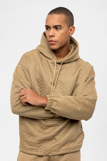 Men's Beige Diamond Patterned Oversize  Tracksuit Set - Wessi