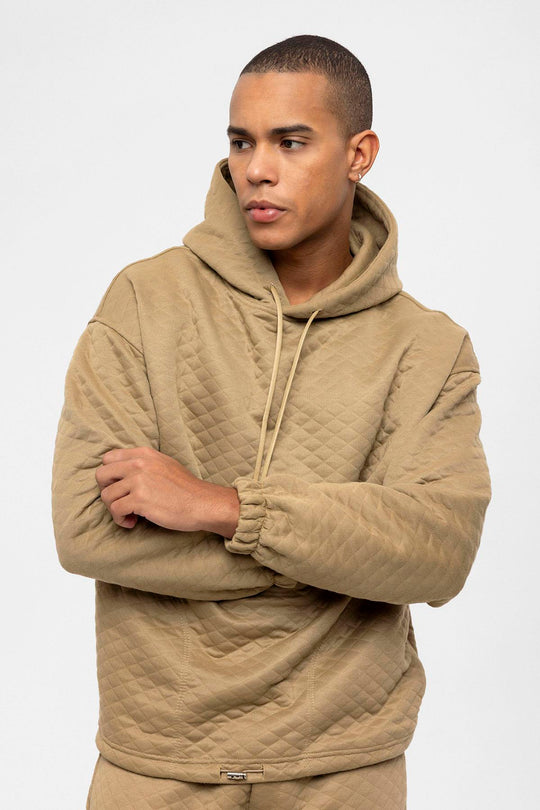 Men's Beige Diamond Patterned Oversize  Tracksuit Set - Wessi