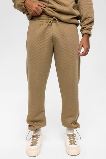 Men's Beige Diamond Patterned Oversize  Tracksuit Set - Wessi