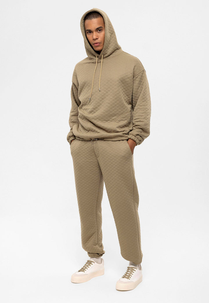 Men's Khaki Diamond Patterned Oversize  Tracksuit Set - Wessi