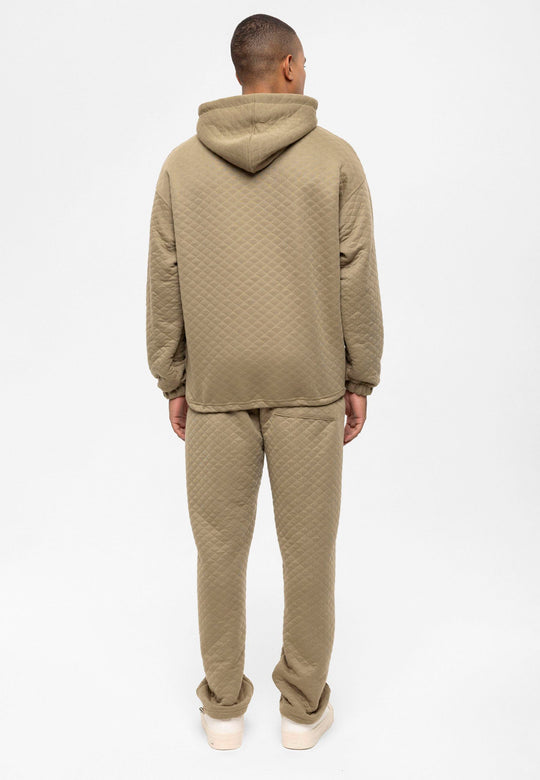 Men's Khaki Diamond Patterned Oversize  Tracksuit Set - Wessi