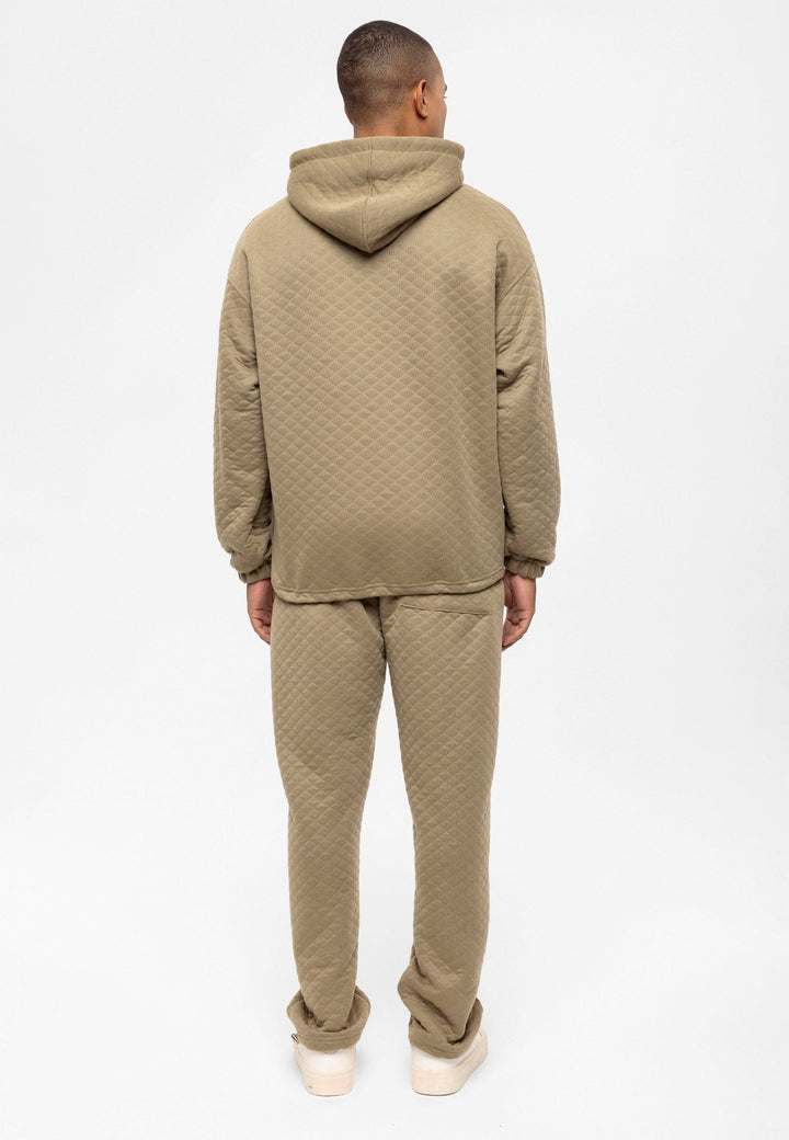 Men's Khaki Diamond Patterned Oversize  Tracksuit Set - Wessi
