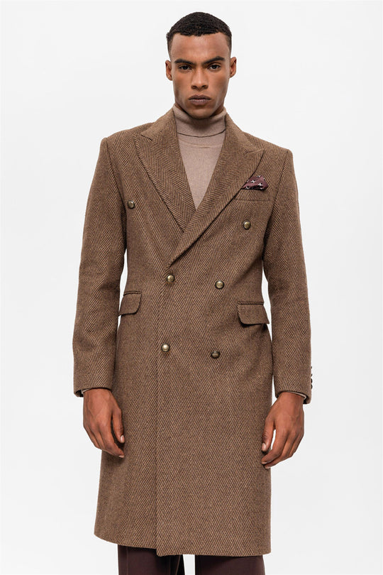 Пальто мужское двубортное в елочку - Wessi