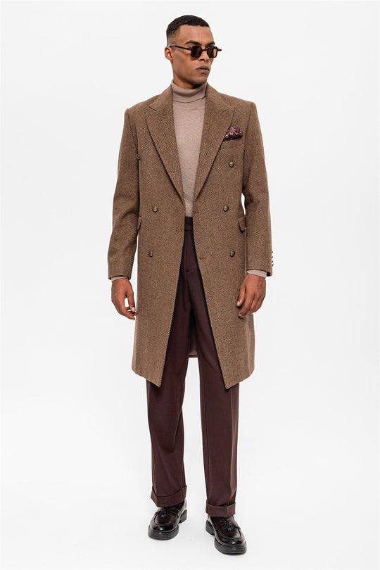 Пальто мужское двубортное в елочку - Wessi
