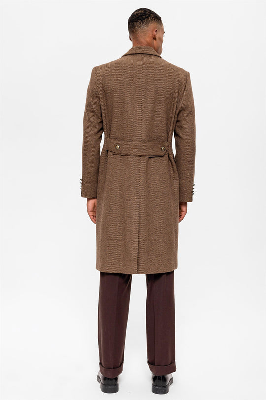 Пальто мужское двубортное в елочку - Wessi