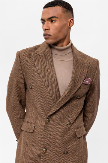 Пальто мужское двубортное в елочку - Wessi