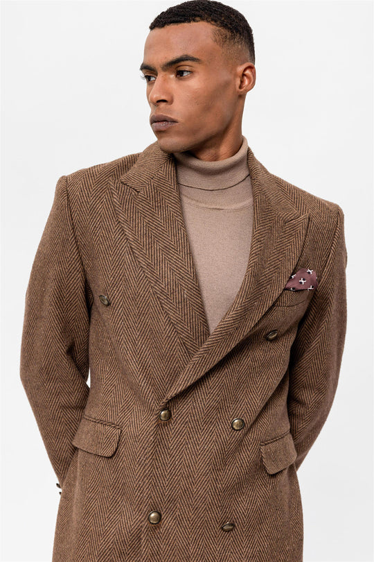 Пальто мужское двубортное в елочку - Wessi