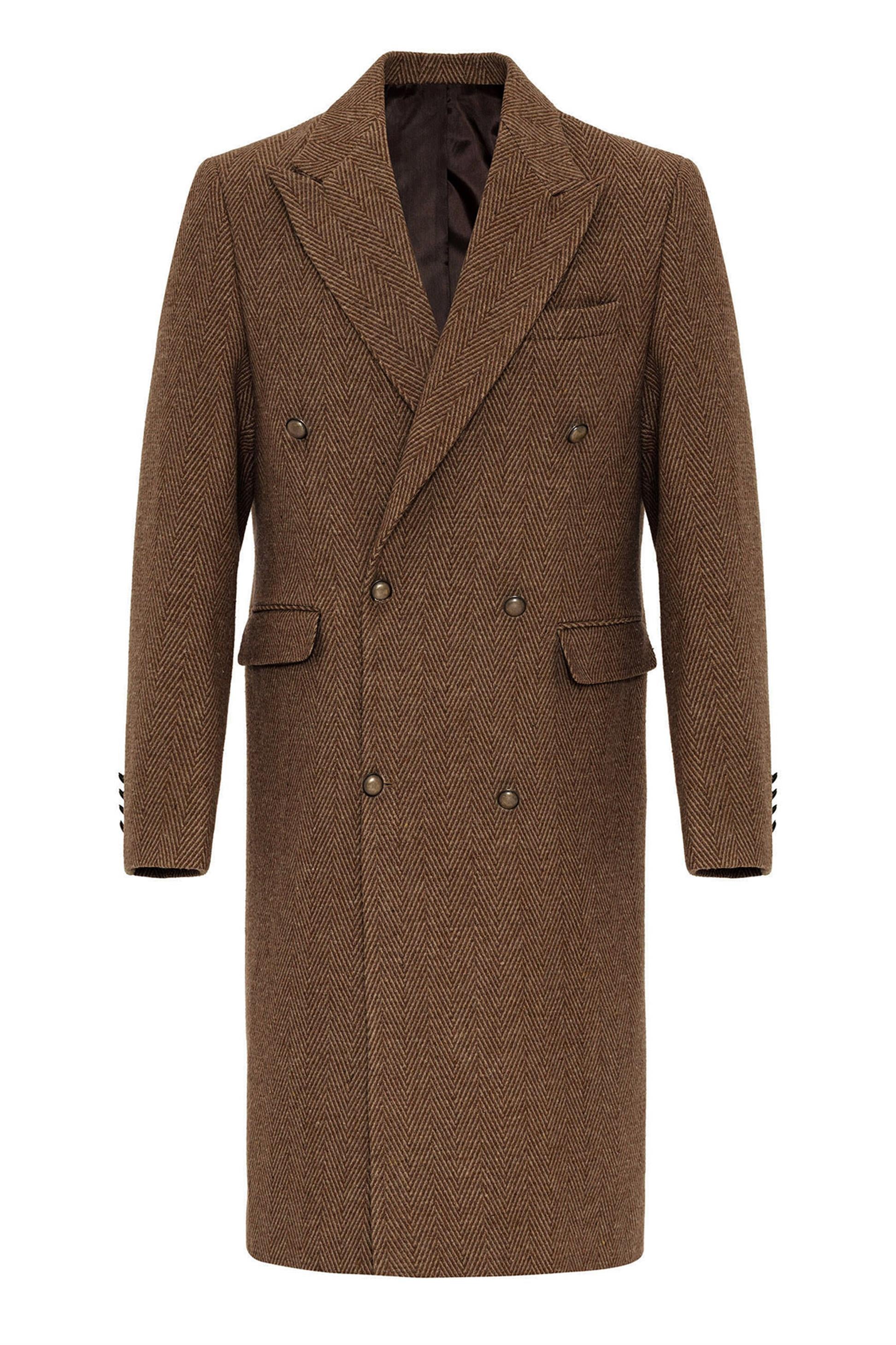 Herringbone Patterned Double Breasted Men's Coat - Wessi – Wessi