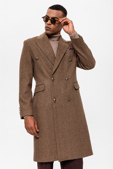 Пальто мужское двубортное в елочку - Wessi
