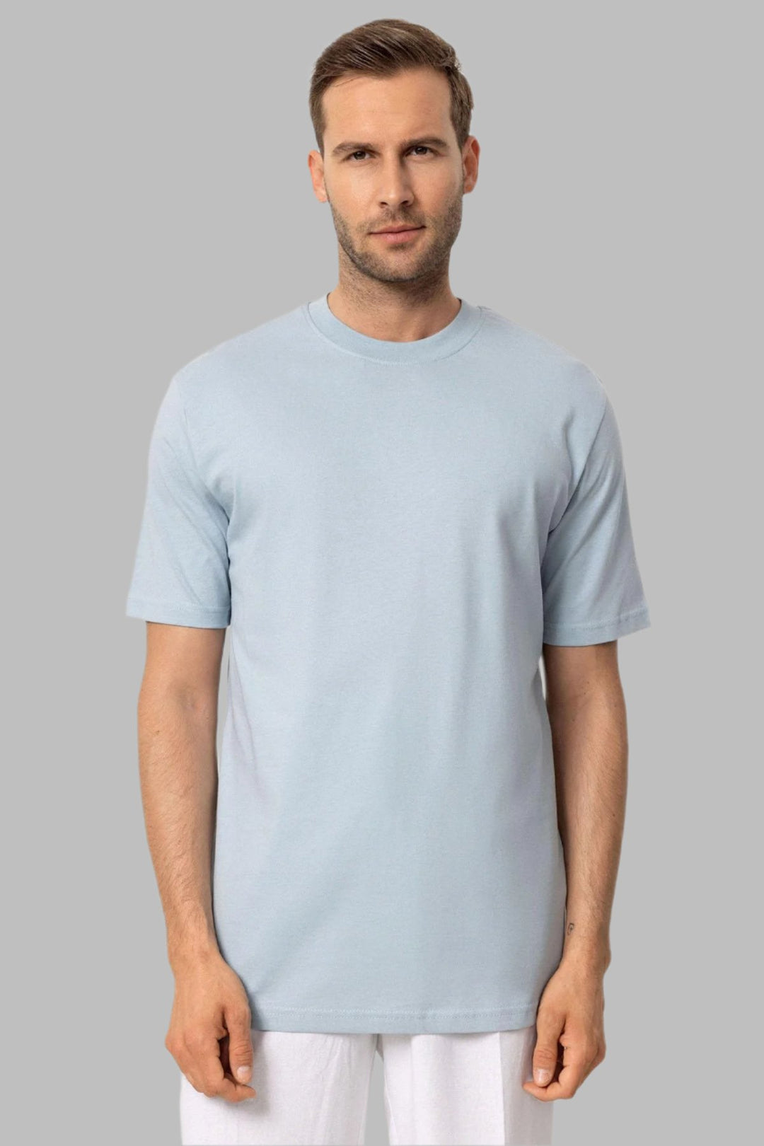 Men's Baby Blue Crew Neck Basic T-Shirt Wessi