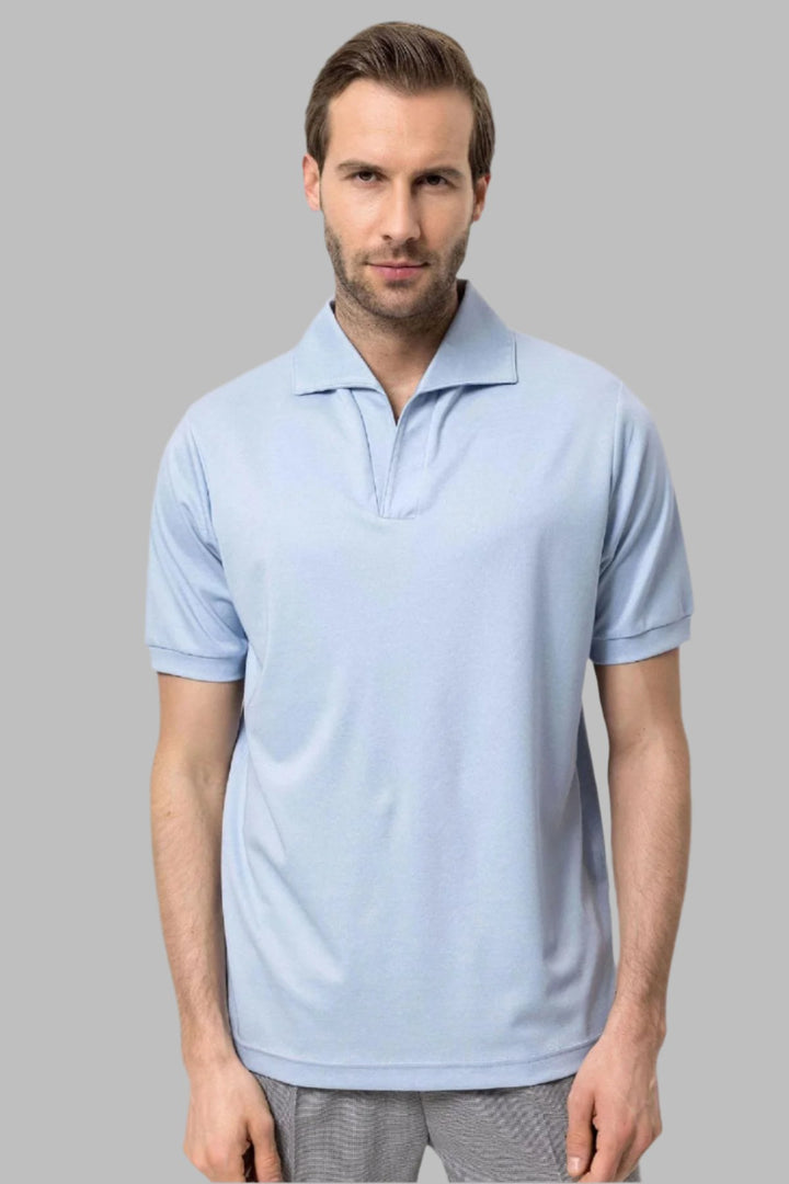 Men's Baby Blue Regular Fit Camp Collar Shirt - Wessi