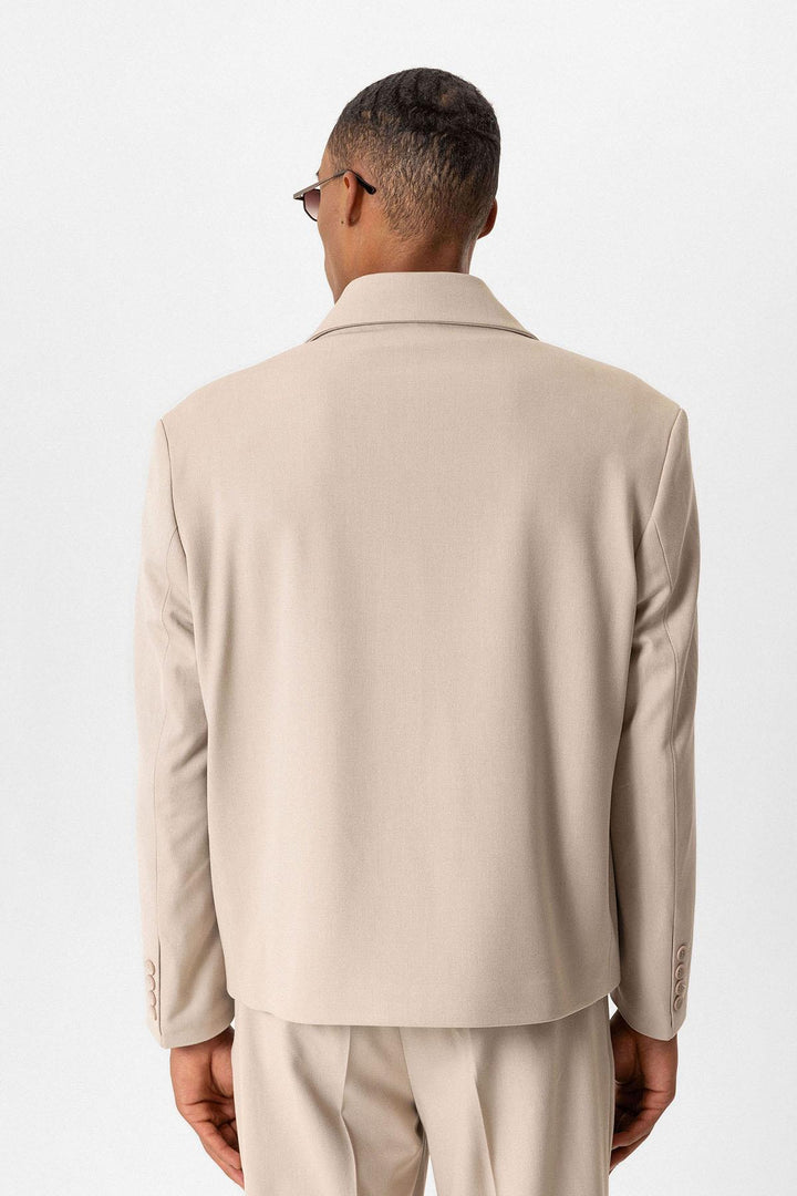 Beige Crop Fit Men's Blazer Jacket - Wessi