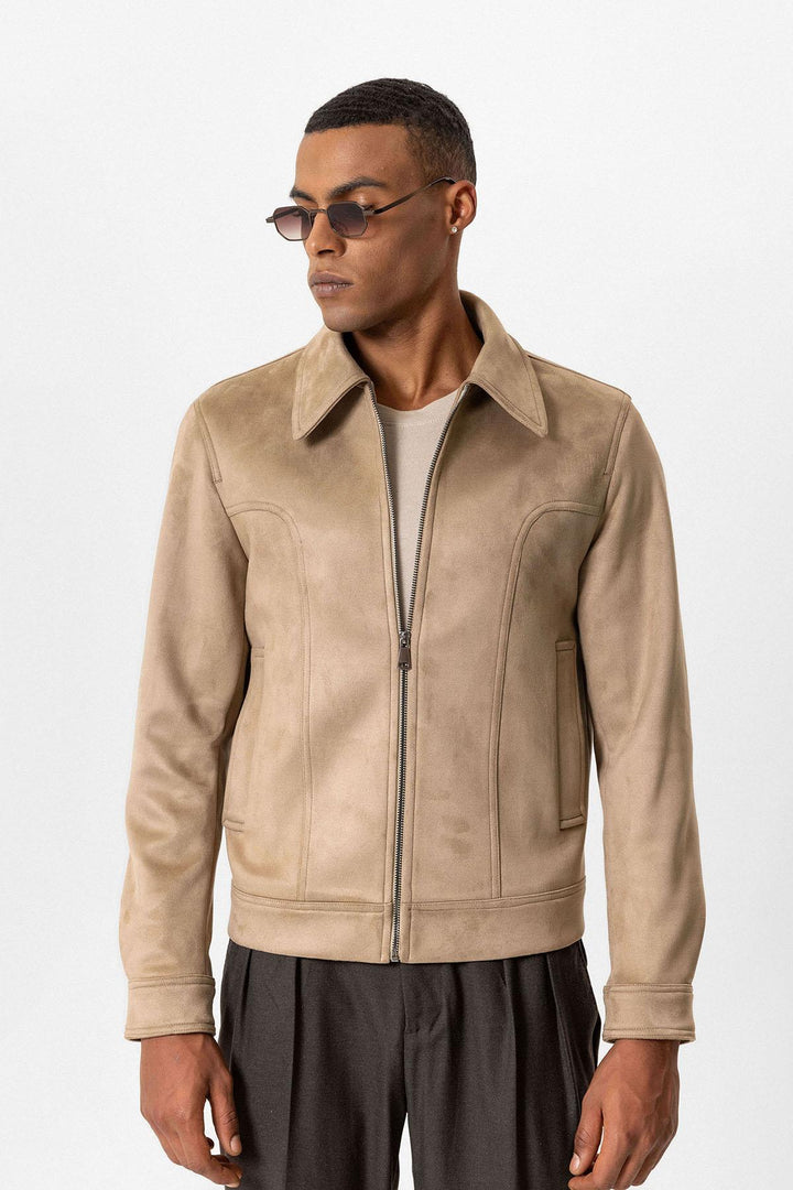 Beige Крой Фит Замшевые Мужские Куртки - Wessi