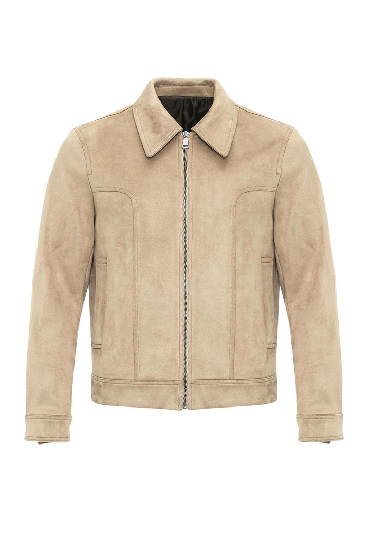 Beige Crop Fit Suede Men's Jacket - Wessi