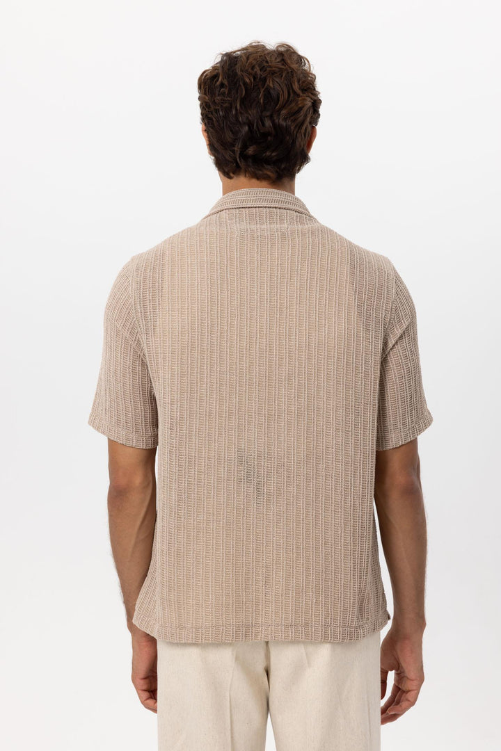 Men's Beige Textured Crochet Shirt - Wessi