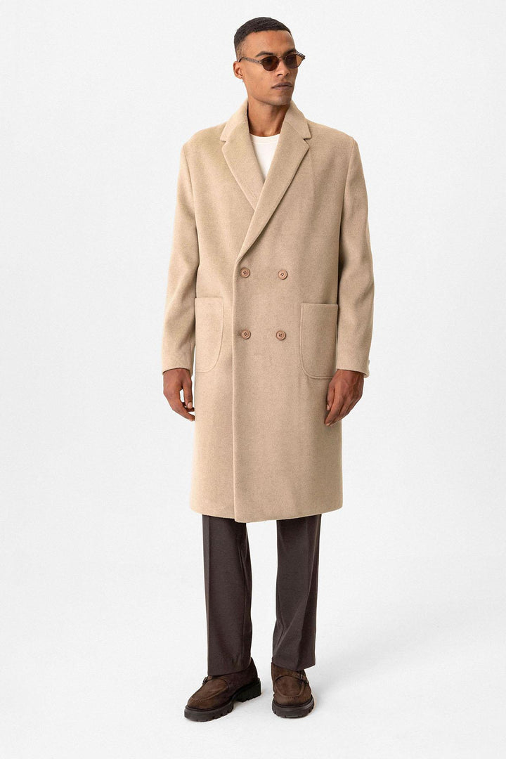 Beige текстурированное двубортное мужское пальто - Wessi