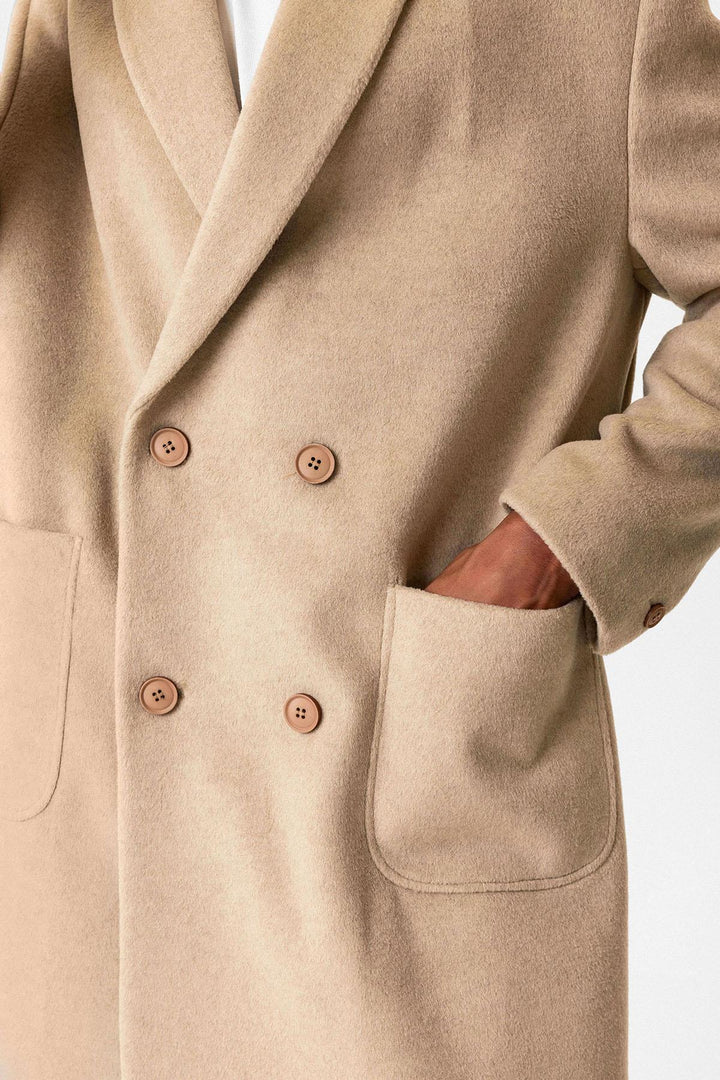 Beige текстурированное двубортное мужское пальто - Wessi
