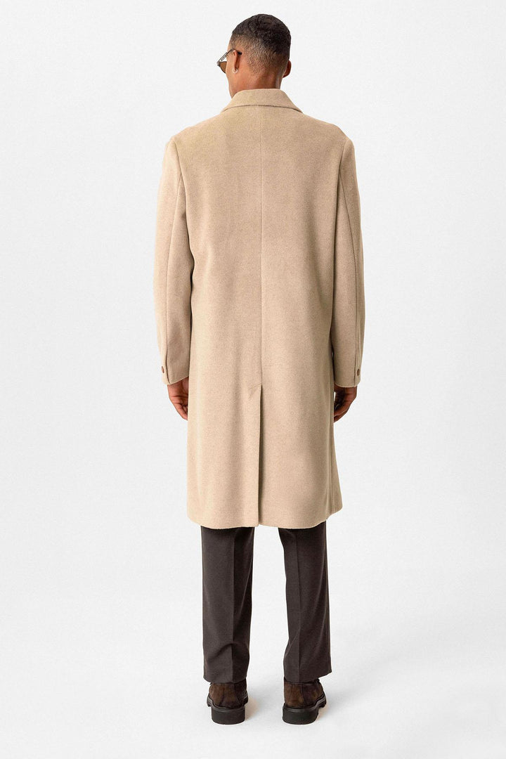 Beige текстурированное двубортное мужское пальто - Wessi