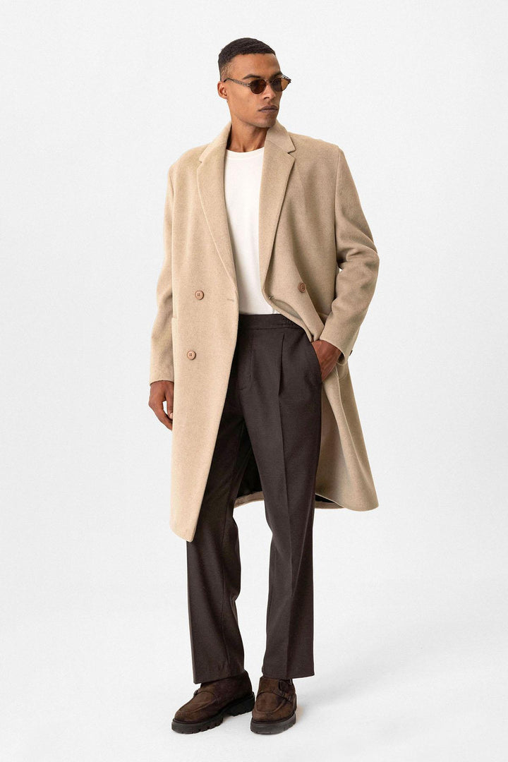 Beige текстурированное двубортное мужское пальто - Wessi