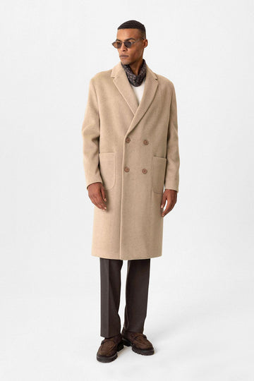 Beige текстурированное двубортное мужское пальто - Wessi