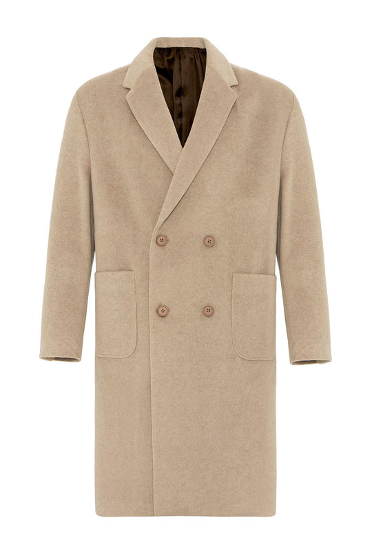 Beige текстурированное двубортное мужское пальто - Wessi