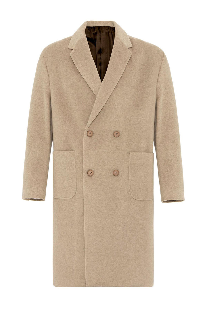 Beige текстурированное двубортное мужское пальто - Wessi