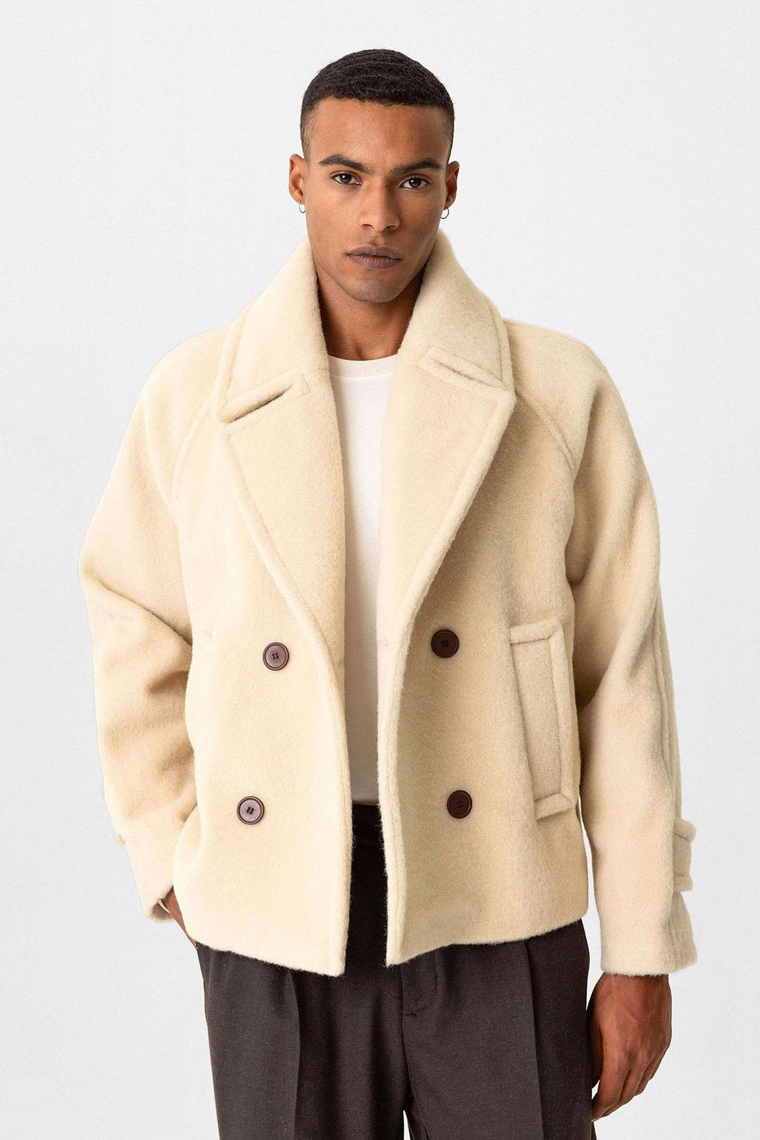 Cappotto da uomo corto fit doppiopetto beige Antioch – Wessi