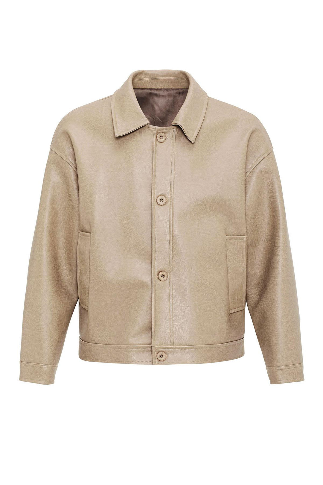 Beige Oversize Faux Leather Men's Jacket - Wessi