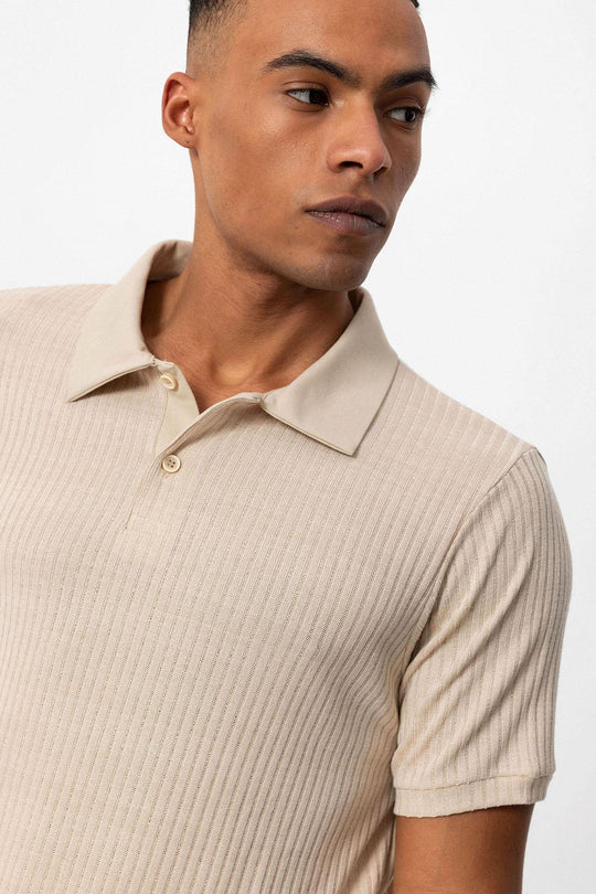 Men's Beige Slim Fit Polo Collar T-Shirt - Wessi