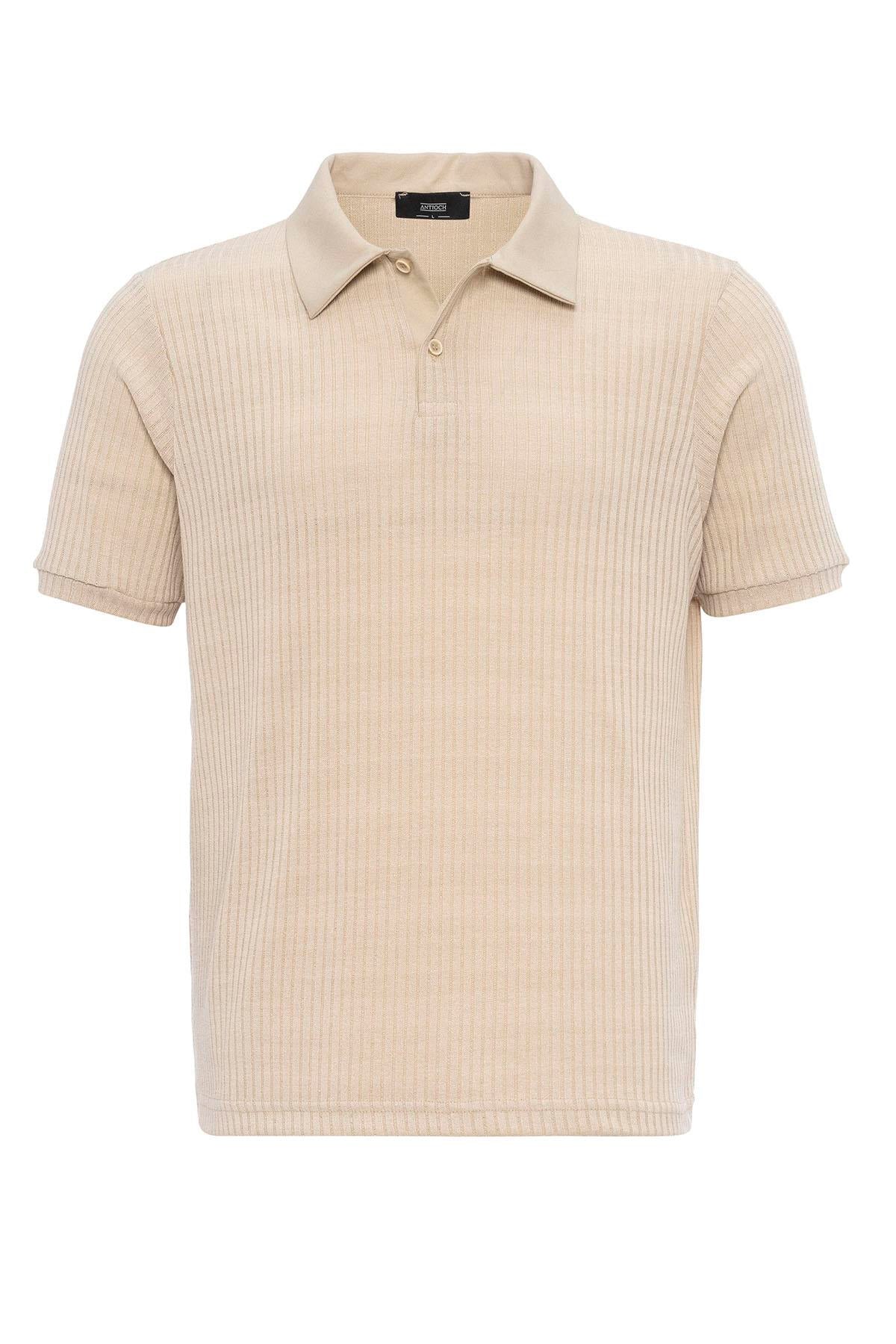 Men's Beige Slim Fit Polo Collar T-Shirt - Wessi