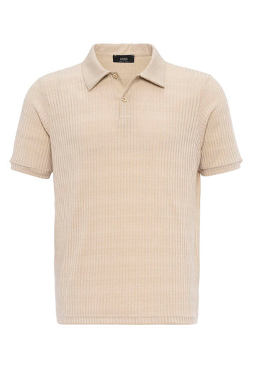 Men's Beige Slim Fit Polo Collar T-Shirt - Wessi