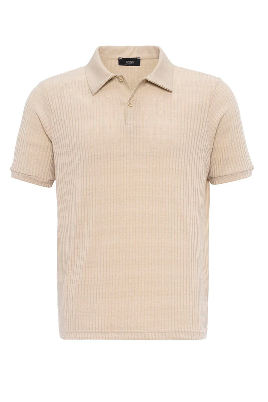 Men's Beige Slim Fit Polo Collar T-Shirt - Wessi